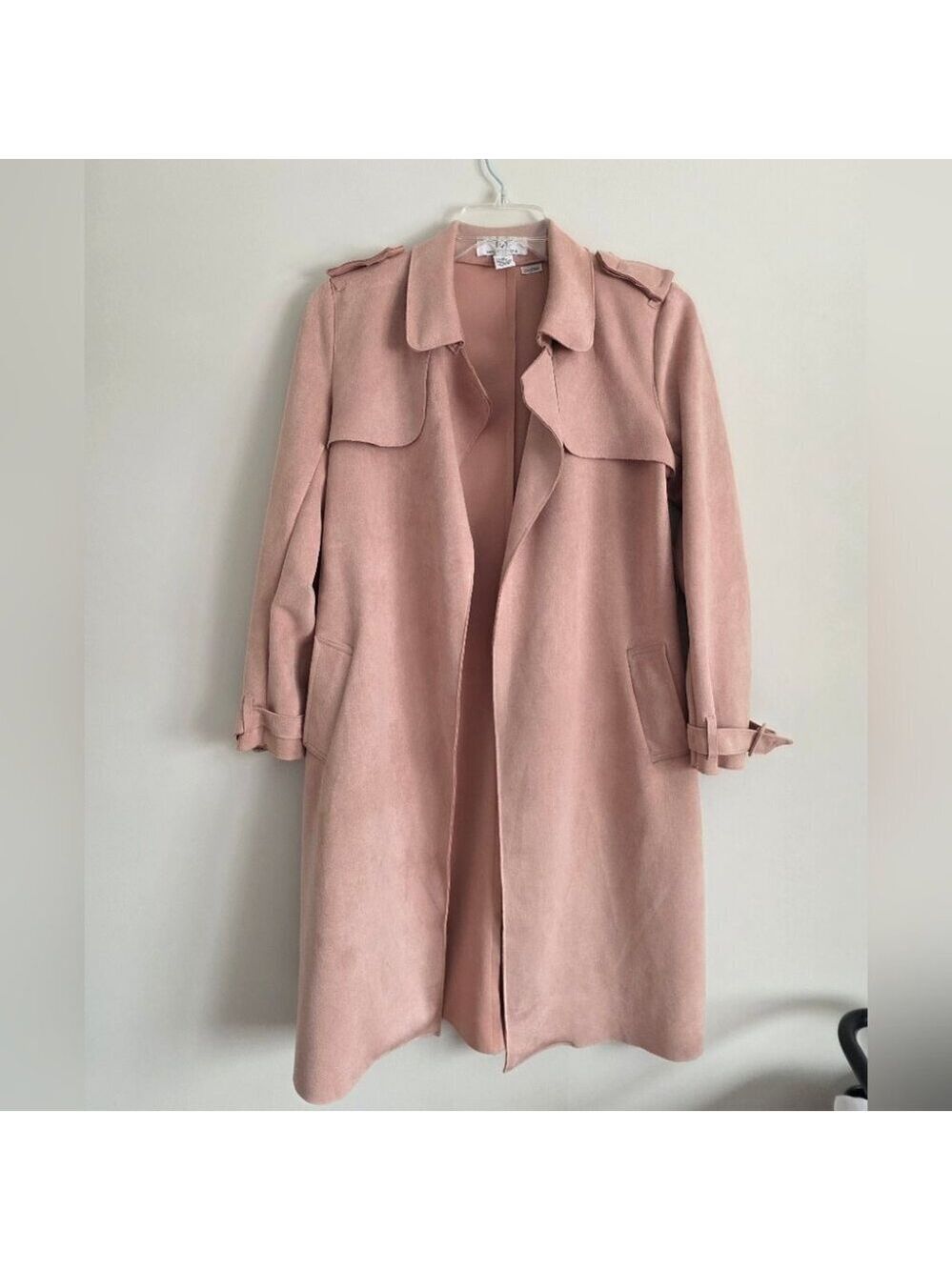 MAGASCHONI | Faux Suede Leather Trench Coat Jacket Blush Pink Sz M